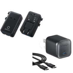 Anker Nano Travel Adapter (5-in-1, 20W, 1-Pack) and Anker Nano Charger (45W) with USB-C to USB-C Cable