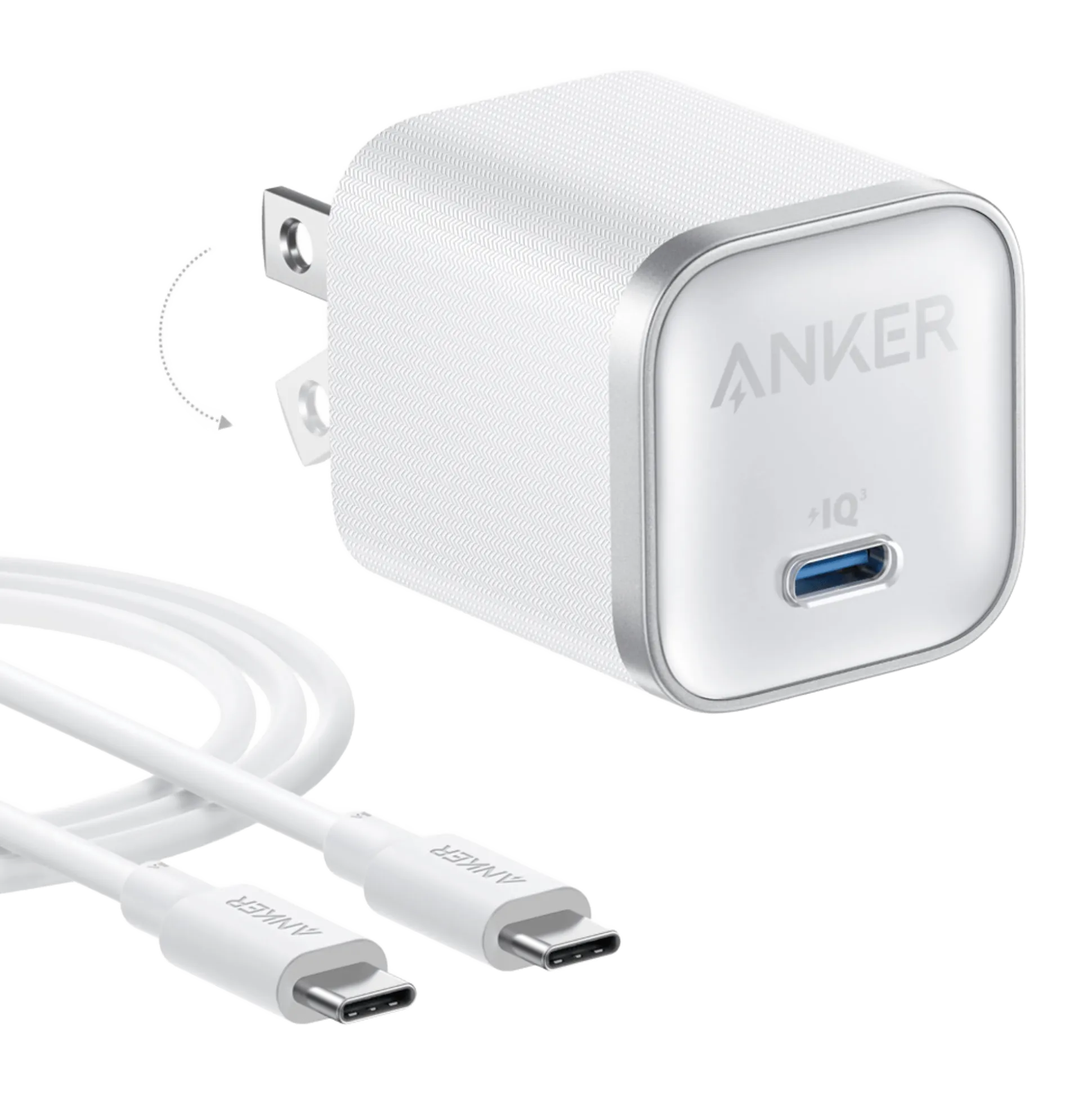Anker Nano Travel Adapter (5-in-1, 20W, 1-Pack) and Anker Nano Charger (45W) with USB-C to USB-C Cable