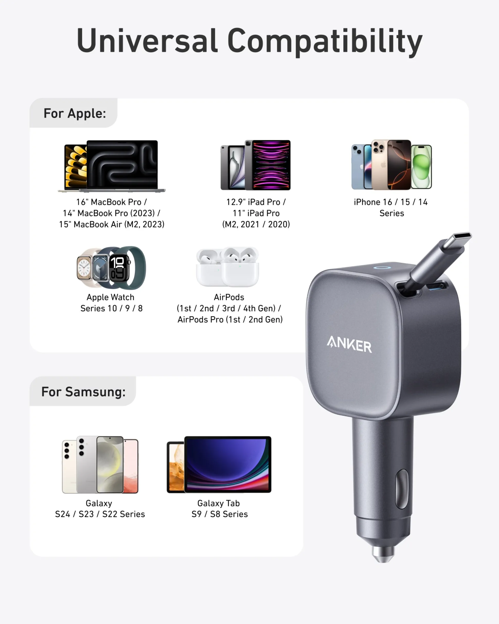 Anker Nano 75W Car Charger and Anker Prime USB-C to USB-C Cable (240W, Upcycled-Braided)