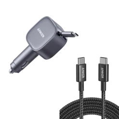 Anker Nano 75W Car Charger and New Nylon USB-C to USB-C 100W Cable (10 ft)