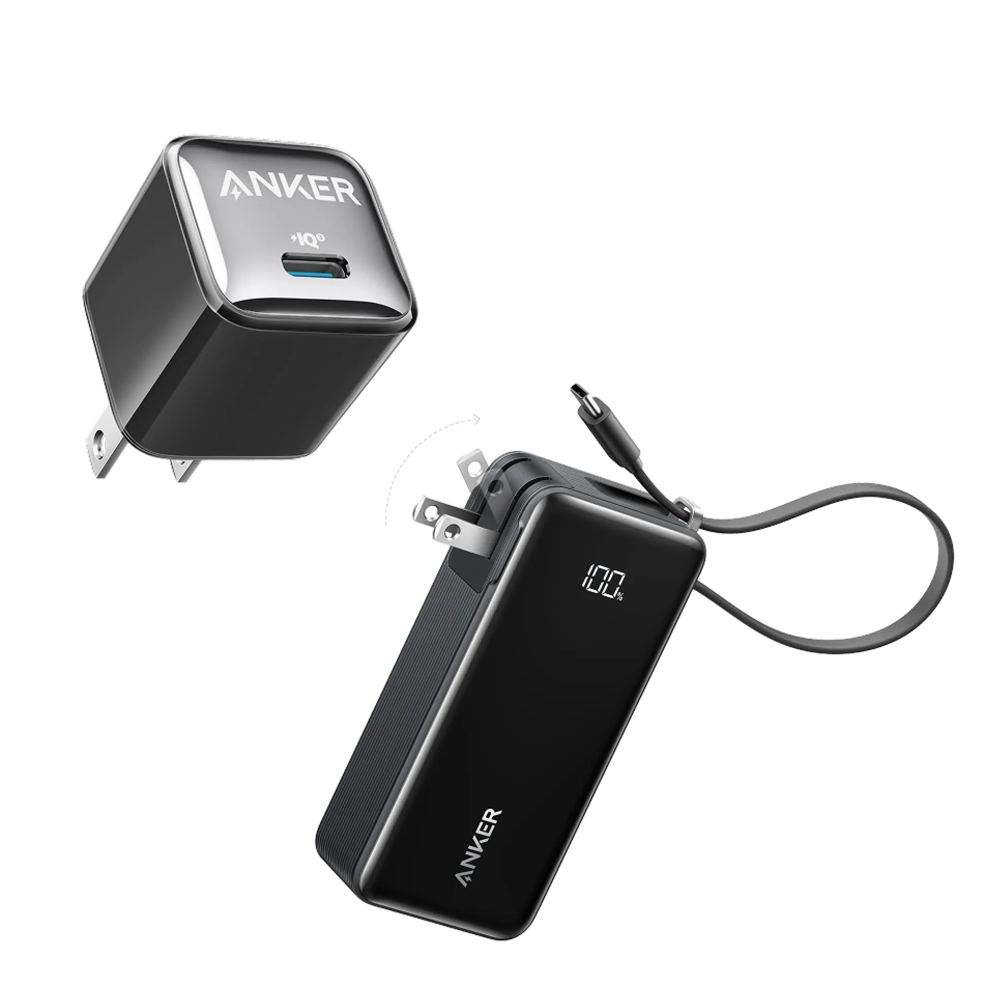 Anker Power Bank (10K, Fusion, Built-In USB-C Cable)and Anker Nano Charger (20W)