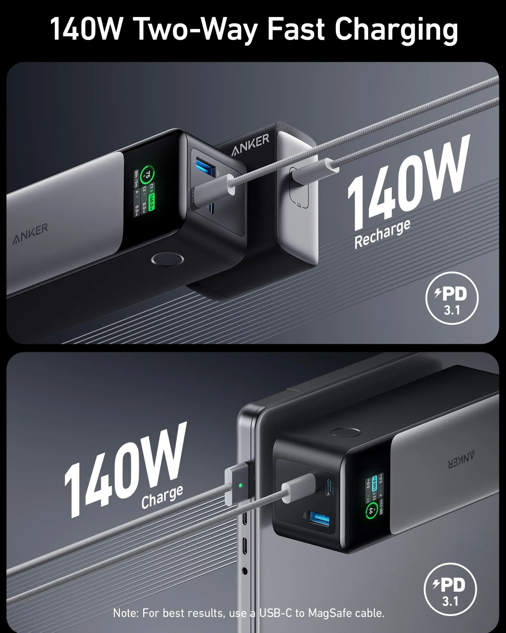 Anker 737 Power Bank (PowerCore 24K) and Anker Nano Charger (70W, 3 Ports)