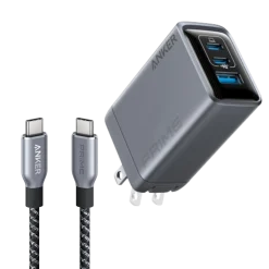Anker Prime Charger (100W, 3 Ports, GaN) and Anker Prime USB-C to USB-C Cable (240W, Upcycled-Braided)