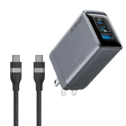 Anker Prime Charger (100W, 3 Ports, GaN) and Anker USB-C to USB-C Cable (3 ft / 6 ft, 240W, Upcycled-Braided)