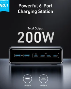 Anker Prime Charger (200W, 6 Ports, GaN) and Anker Prime USB-C to USB-C Cable 240W