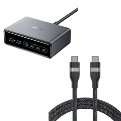 Anker Prime Charger (200W, 6 Ports, GaN) and Anker USB-C to USB-C Cable (6 ft, 240W, Upcycled-Braided)
