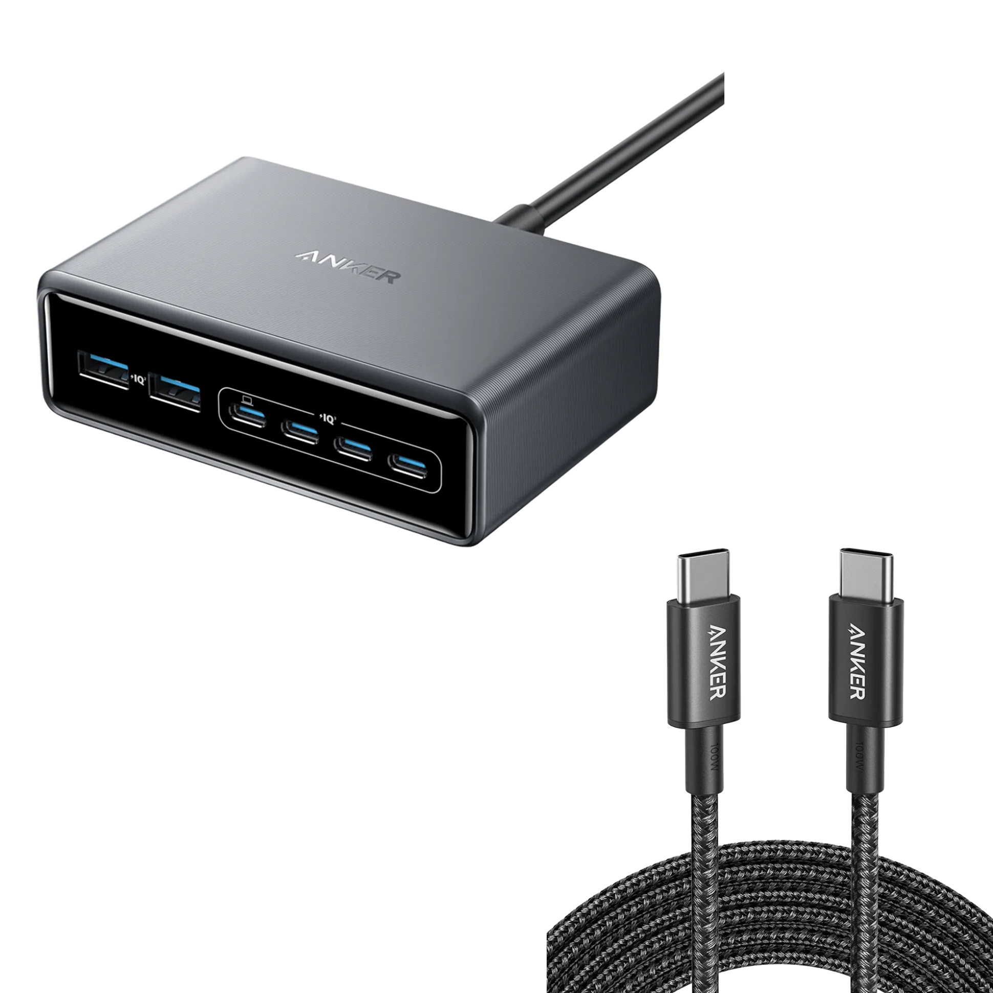 Anker Prime Charger (200W, 6 Ports, GaN) and USB-C to USB-C 100W Cable (10 ft)