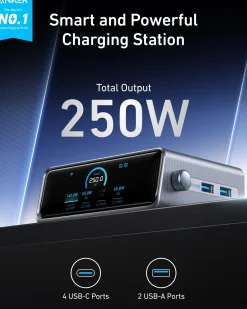 Anker Prime Charger (250W, 6 Ports, GaNPrime) with USB-C to USB-C Cable (240W)