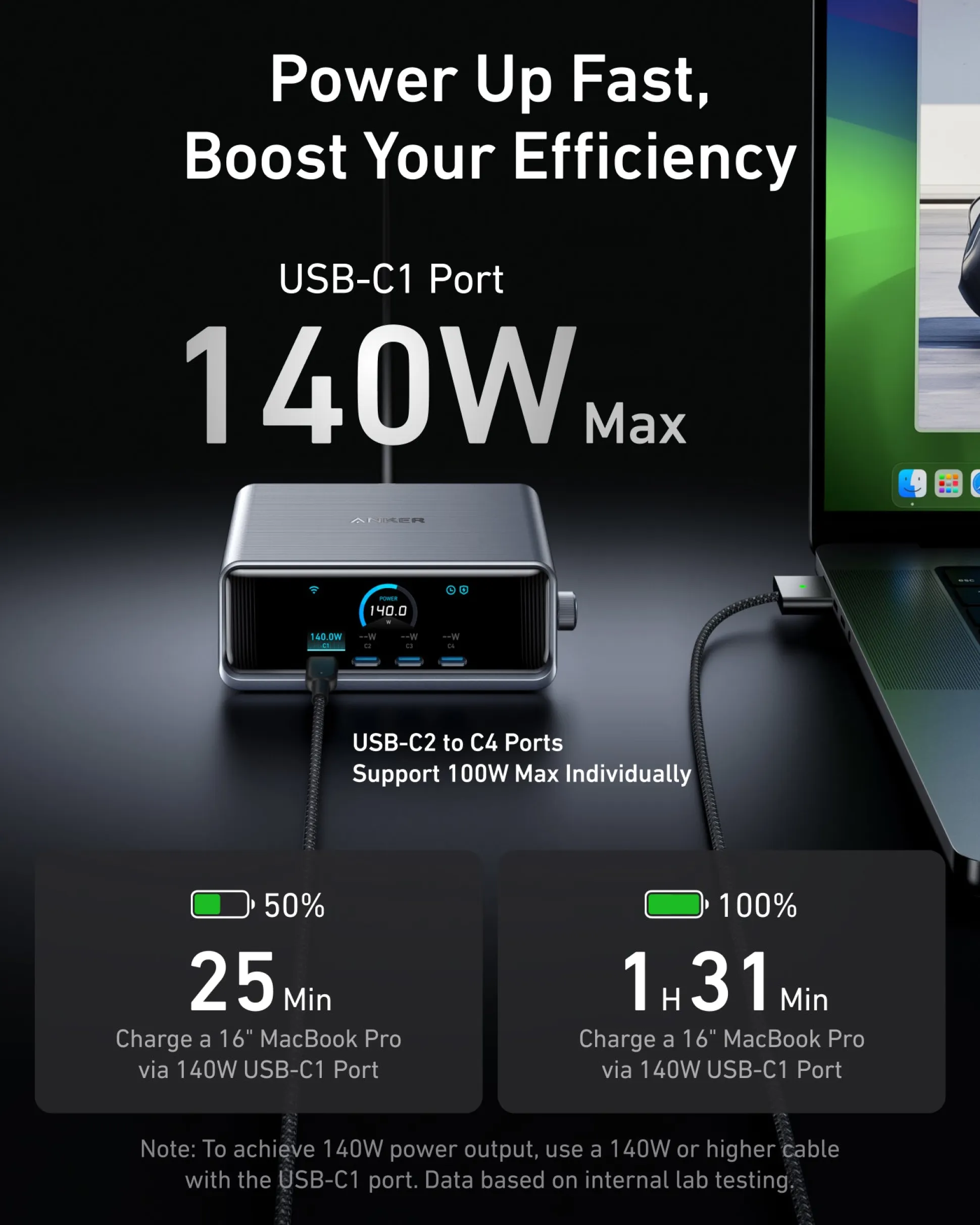 Anker Prime Charger (250W, 6 Ports, GaNPrime) with USB-C to USB-C Cable (240W)