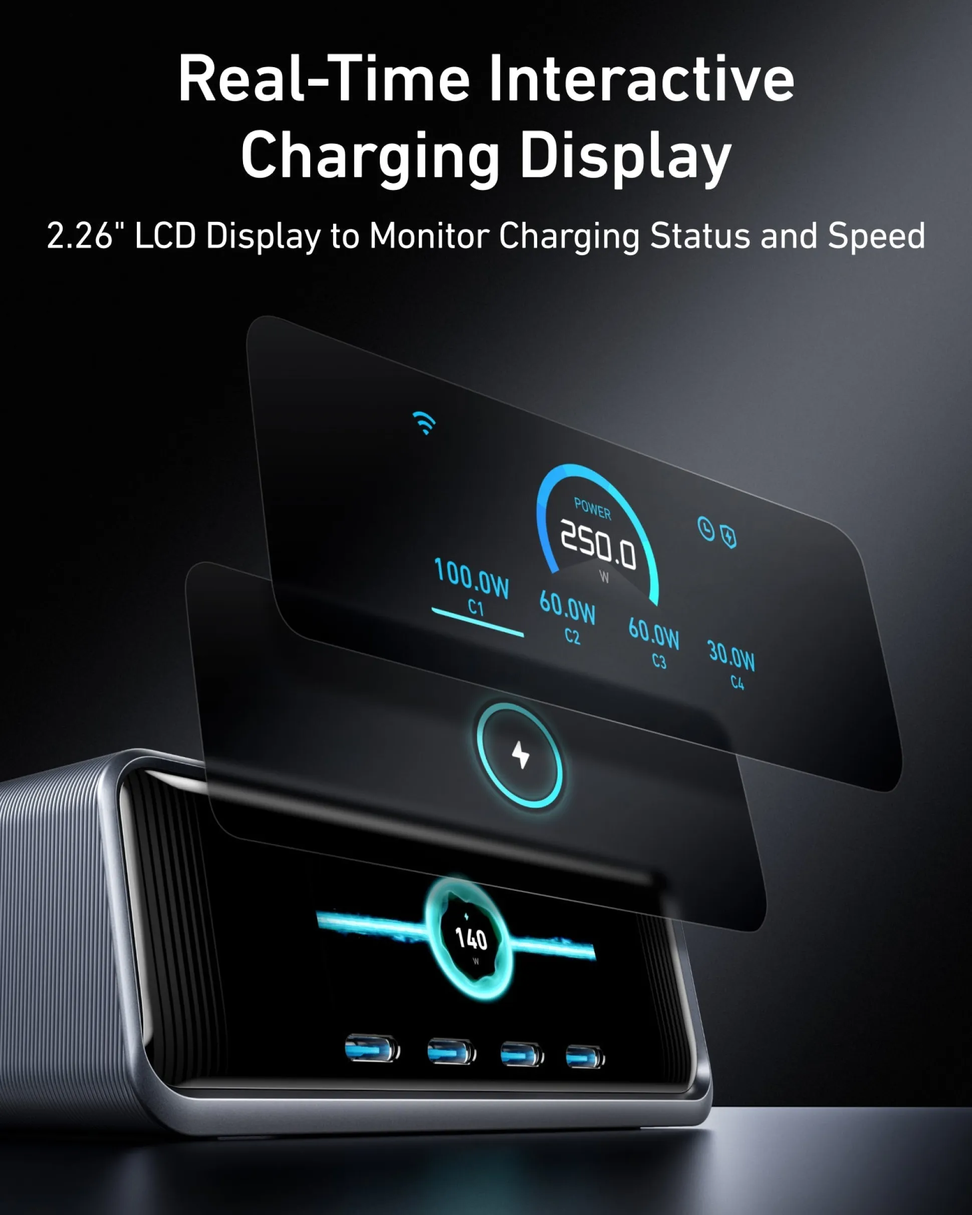 Anker Prime Charger (250W, 6 Ports, GaNPrime) with USB-C to USB-C Cable (240W)