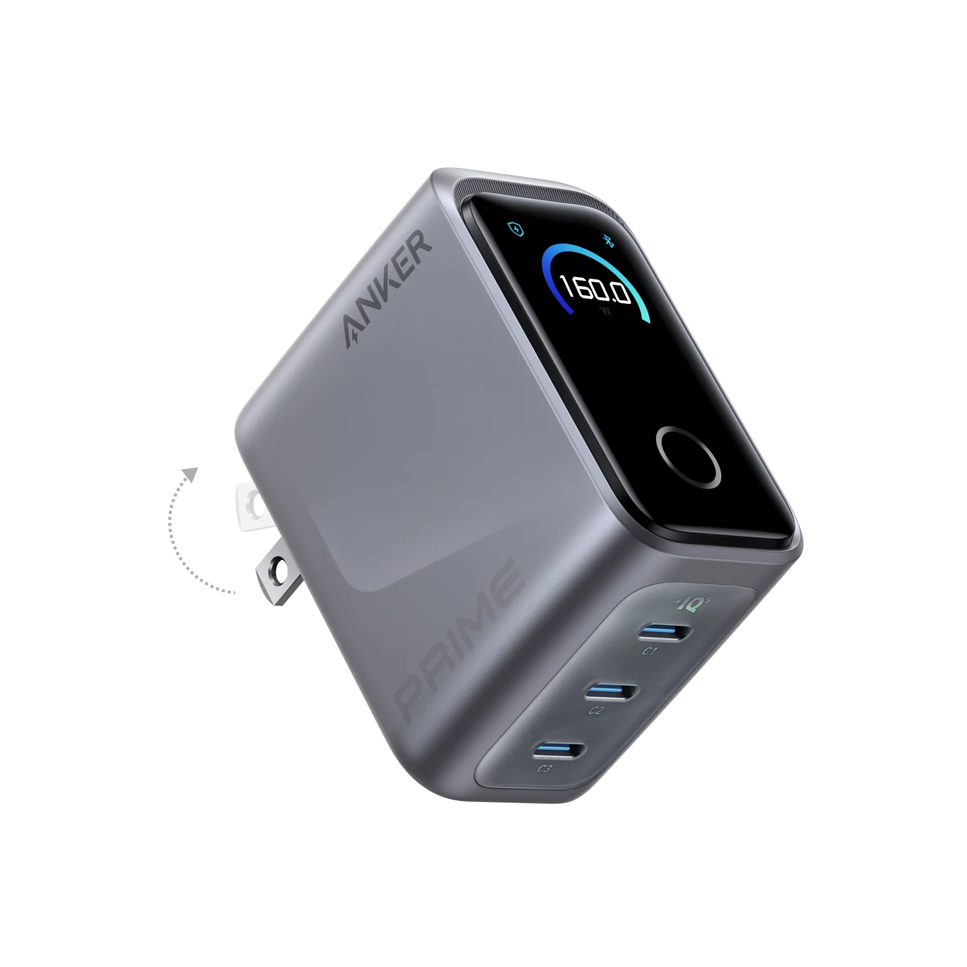 Anker Prime Charger (160W, 3 Ports, Smart Display)