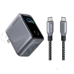 Anker Prime Charger (160W, 3 Ports, Smart Display) with Anker Prime USB-C to USB-C Cable (240W, Upcycled-Braided)
