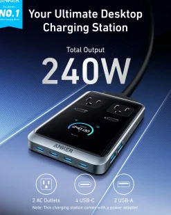 Anker Prime Charging Station (8-in-1, 240W) and Anker Prime USB-C to USB-C Cable (240W, Upcycled-Braided)