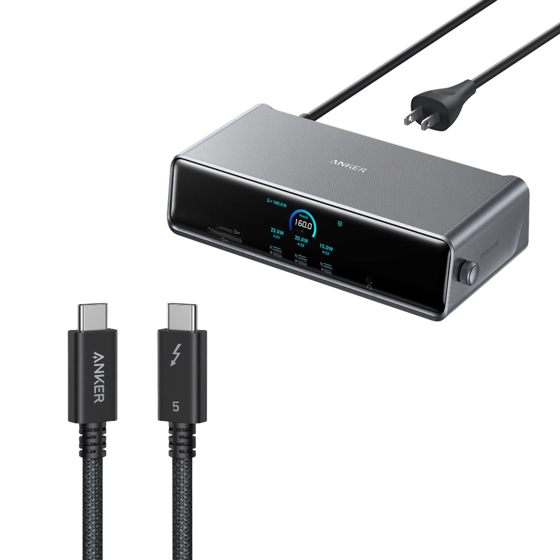 Anker Prime Docking Station (14-in-1, Triple Display, DisplayLink) with DL7400 and Thunderbolt 5 Cable (3.3 ft, 80Gbps, 240W)