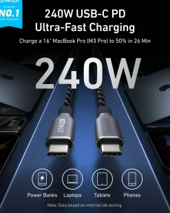 Anker Prime USB-C to USB-C Cable (240W, Upcycled-Braided, 2-Pack)