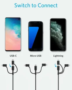 Anker 321 USB-A to Lightning Cable (3 ft 3-in-1)