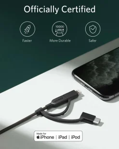 Anker 321 USB-A to Lightning Cable (3 ft 3-in-1)