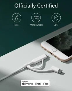 Anker 321 USB-A to Lightning Cable (3 ft 3-in-1)