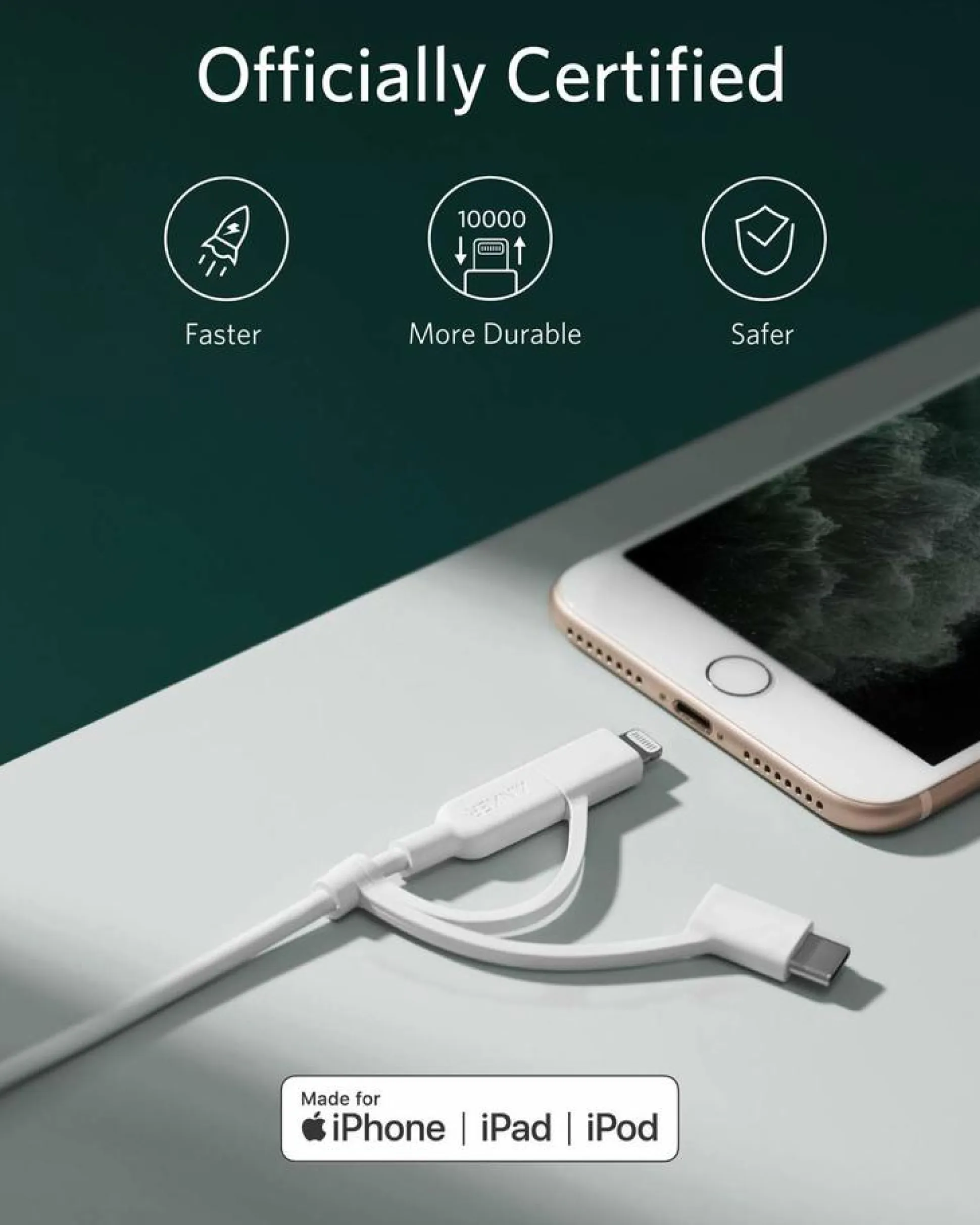 Anker 321 USB-A to Lightning Cable (3 ft 3-in-1)