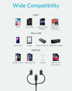Anker 321 USB-A to Lightning Cable (3 ft 3-in-1)