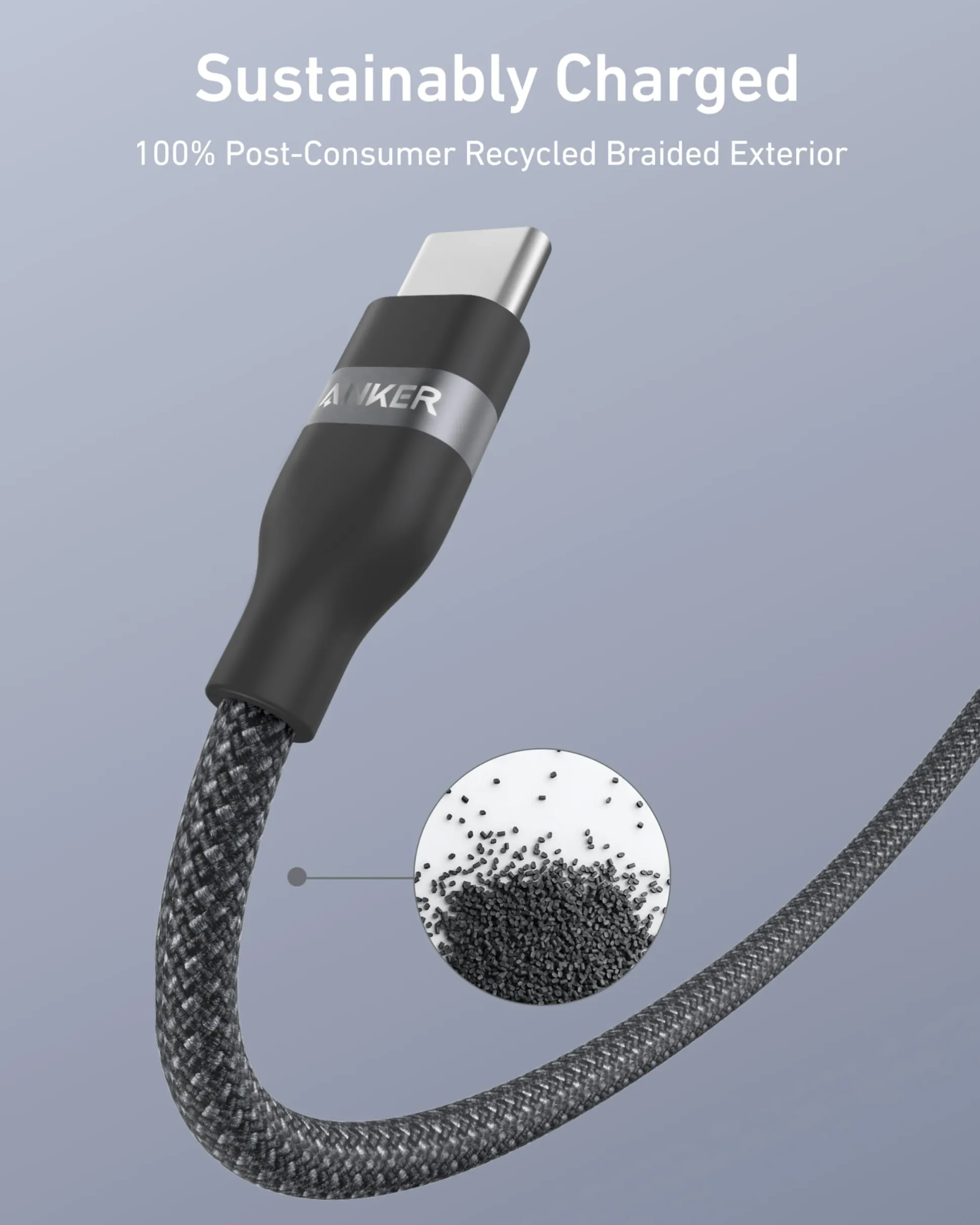 Anker USB-A to USB-C Cable (3 ft / 6 ft, Upcycled-Braided)