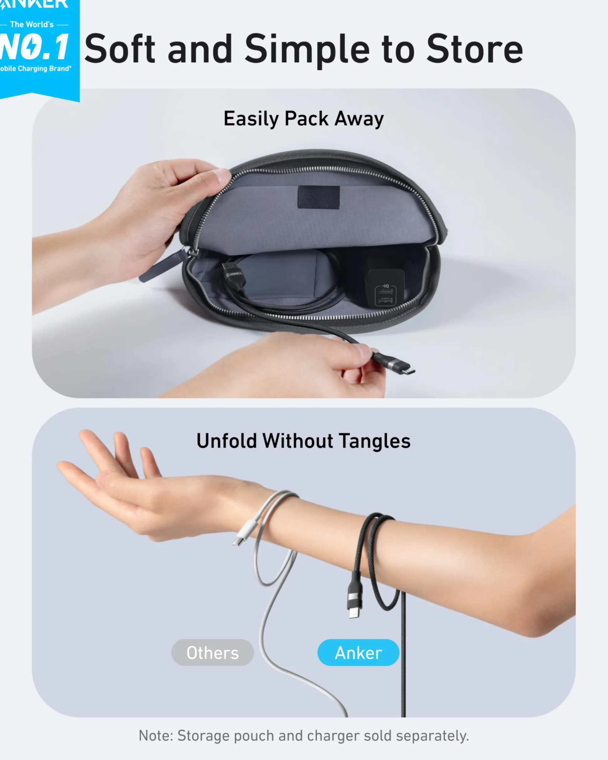 Anker USB-A to USB-C Cable (6 ft, Upcycled-Braided) 2-Pack
