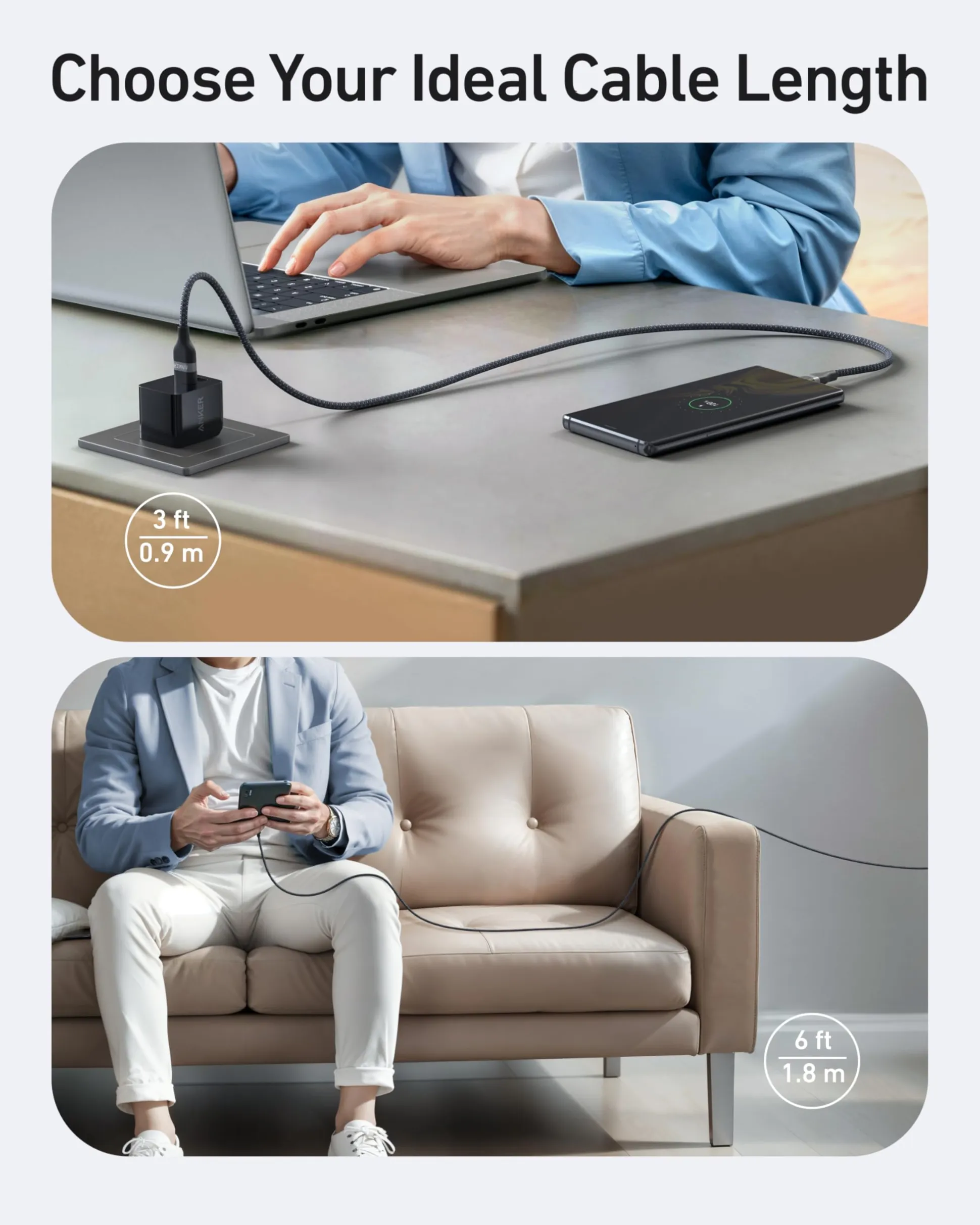 Anker USB-A to USB-C Cable (6 ft, Upcycled-Braided) 2-Pack