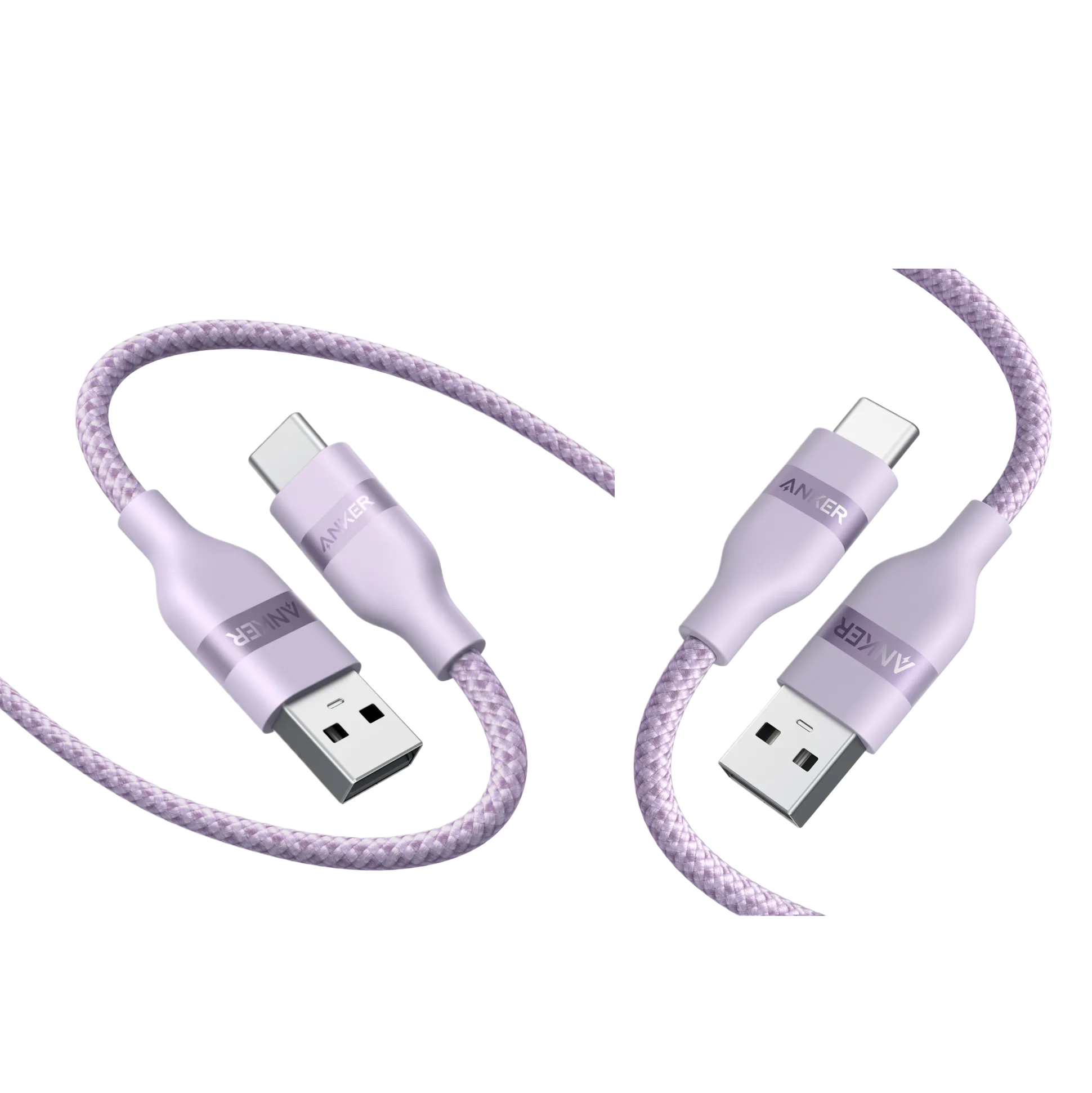 Anker USB-A to USB-C Cable (Upcycled-Braided, 2 Pack, Violet)