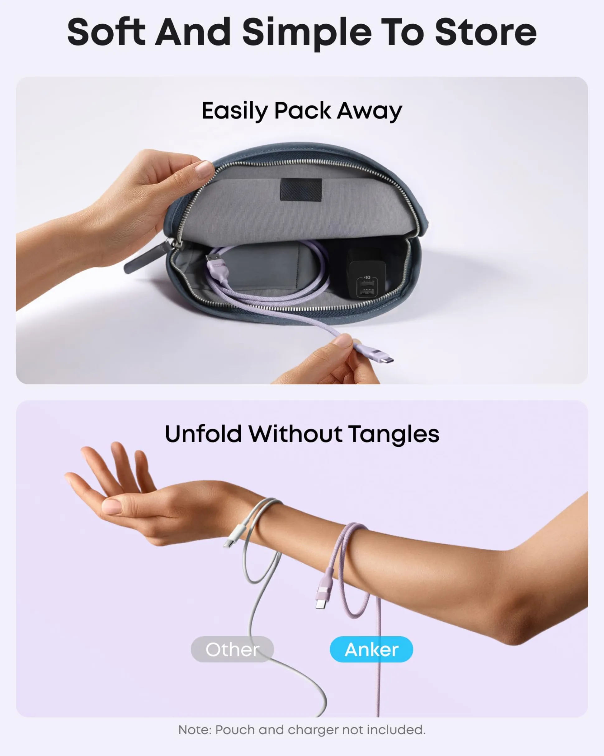 Anker USB-A to USB-C Cable (Upcycled-Braided, 2 Pack, Violet)