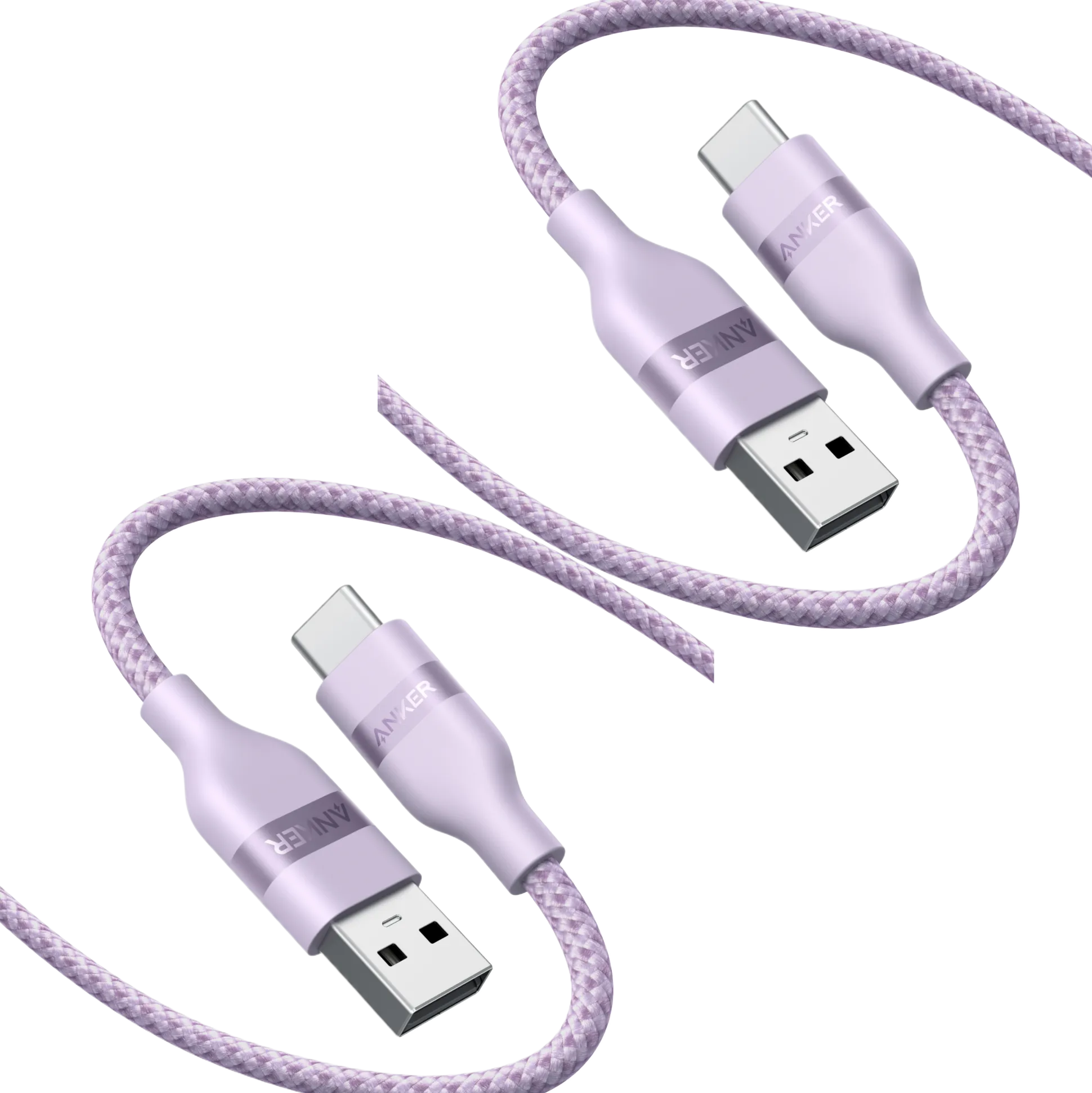 Anker USB-A to USB-C Cable (Upcycled-Braided, 2 Pack, Violet)