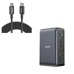 Anker 575 USB-C Docking Station (13-in-1) and New Nylon USB-C to USB-C 100W Cable (10 ft)
