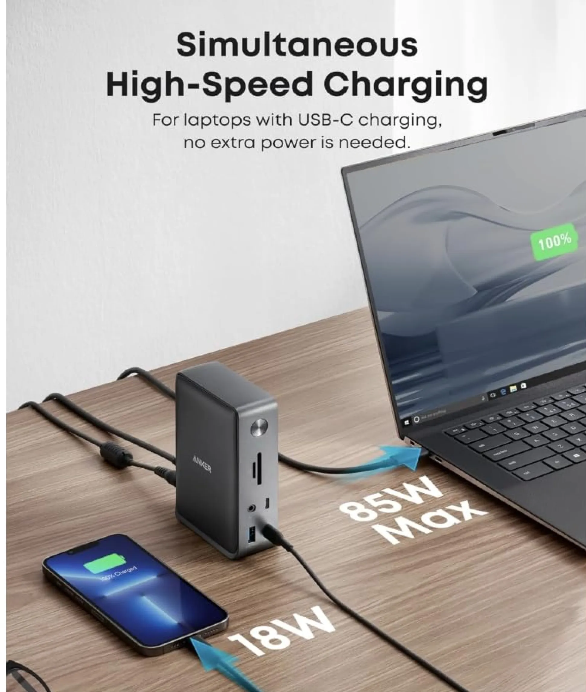 Anker 575 USB-C Docking Station (13-in-1) and New Nylon USB-C to USB-C 100W Cable (10 ft)