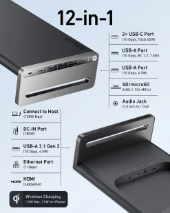 Anker 675 USB-C Docking Station (12-in-1, Monitor Stand, Wireless)