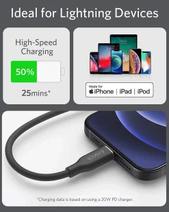 Anker 641 USB-C to Lightning Cable (Flow, 3 ft Silicone)