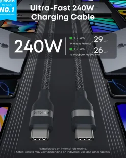 Anker USB-C to USB-C Cable (3 ft / 6 ft, 240W, Upcycled-Braided)