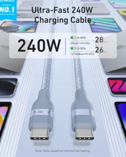 Anker USB-C to USB-C Cable (3 ft / 6 ft, 240W, Upcycled-Braided)