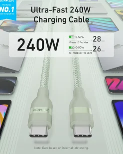 Anker USB-C to USB-C Cable (3 ft / 6 ft, 240W, Upcycled-Braided)