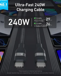 Anker USB-C to USB-C Cable (3 ft / 6 ft, 240W, Upcycled-Braided)