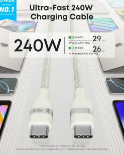 Anker USB-C to USB-C Cable (3 ft / 6 ft, 240W, Upcycled-Braided)