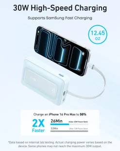 Anker Zolo Power Bank (10K, 30W) with a 5.4-inch (13.7 cm) built-in USB-C cable.