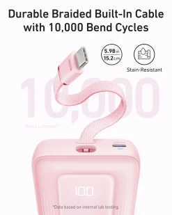 Anker Zolo Power Bank (10K, 30W) with a 5.4-inch (13.7 cm) built-in USB-C cable.