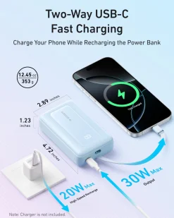 Anker Zolo Power Bank (10K, 30W) with a 5.4-inch (13.7 cm) built-in USB-C cable.
