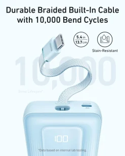 Anker Zolo Power Bank (10K, 30W) with a 5.4-inch (13.7 cm) built-in USB-C cable.