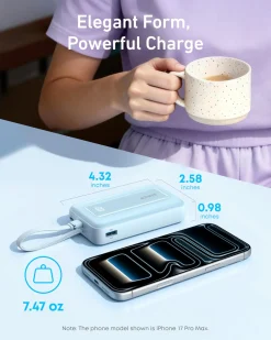 Anker Zolo Power Bank (10K, 30W) with a 5.4-inch (13.7 cm) built-in USB-C cable.