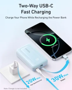 Anker Zolo Power Bank (10K, 30W) with a 5.4-inch (13.7 cm) built-in USB-C cable.