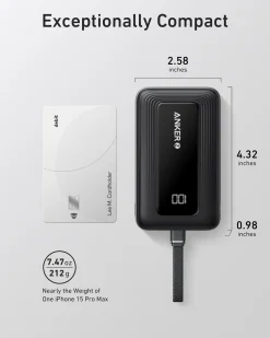 Anker Zolo Power Bank (10K, 30W) with a 5.4-inch (13.7 cm) built-in USB-C cable.