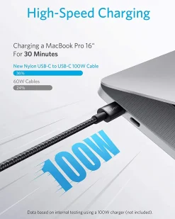 New Nylon USB-C to USB-C 100W Cable (10 ft)