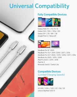 New Nylon USB-C to USB-C 100W Cable (10 ft)