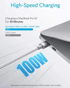 New Nylon USB-C to USB-C 100W Cable (10 ft)