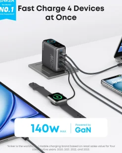 2-Pack Anker Laptop Charger (140W, 4-Port, PD 3.1) with 2-Pack USB-C Cable